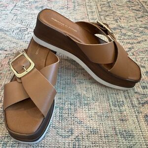 Christian Di Riccio Tan Platform Slide Sandals